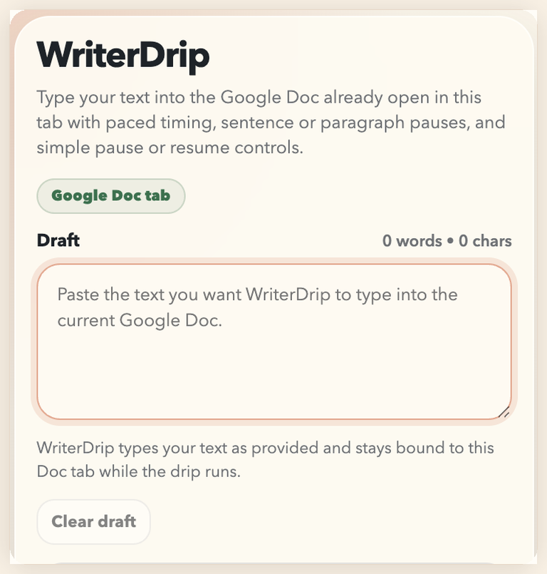 WriterDrip popup overview